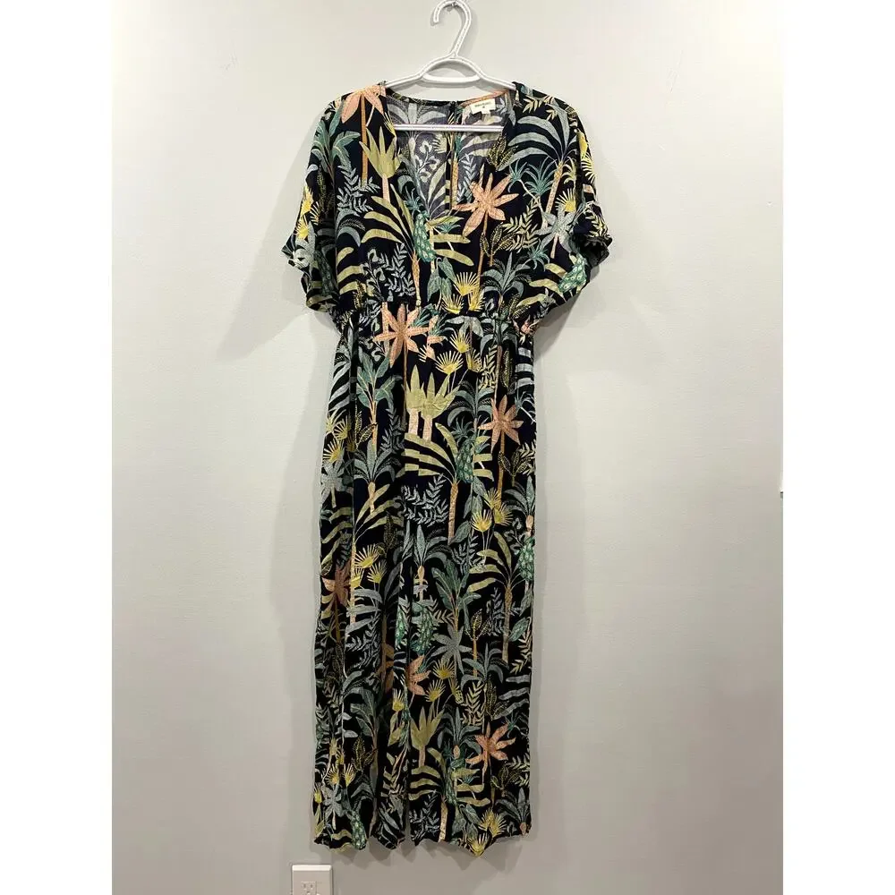 World Market Tropical Romper Jumpsuit w/ bold tropical print & palm leaves S/M - Picture 2 of 8
